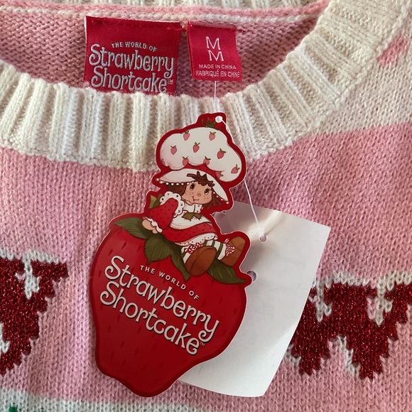 Women'sStrawberry Shortcake Hearts Embroidery Berry Knit Sweater M NWT - Picture 5 of 8
